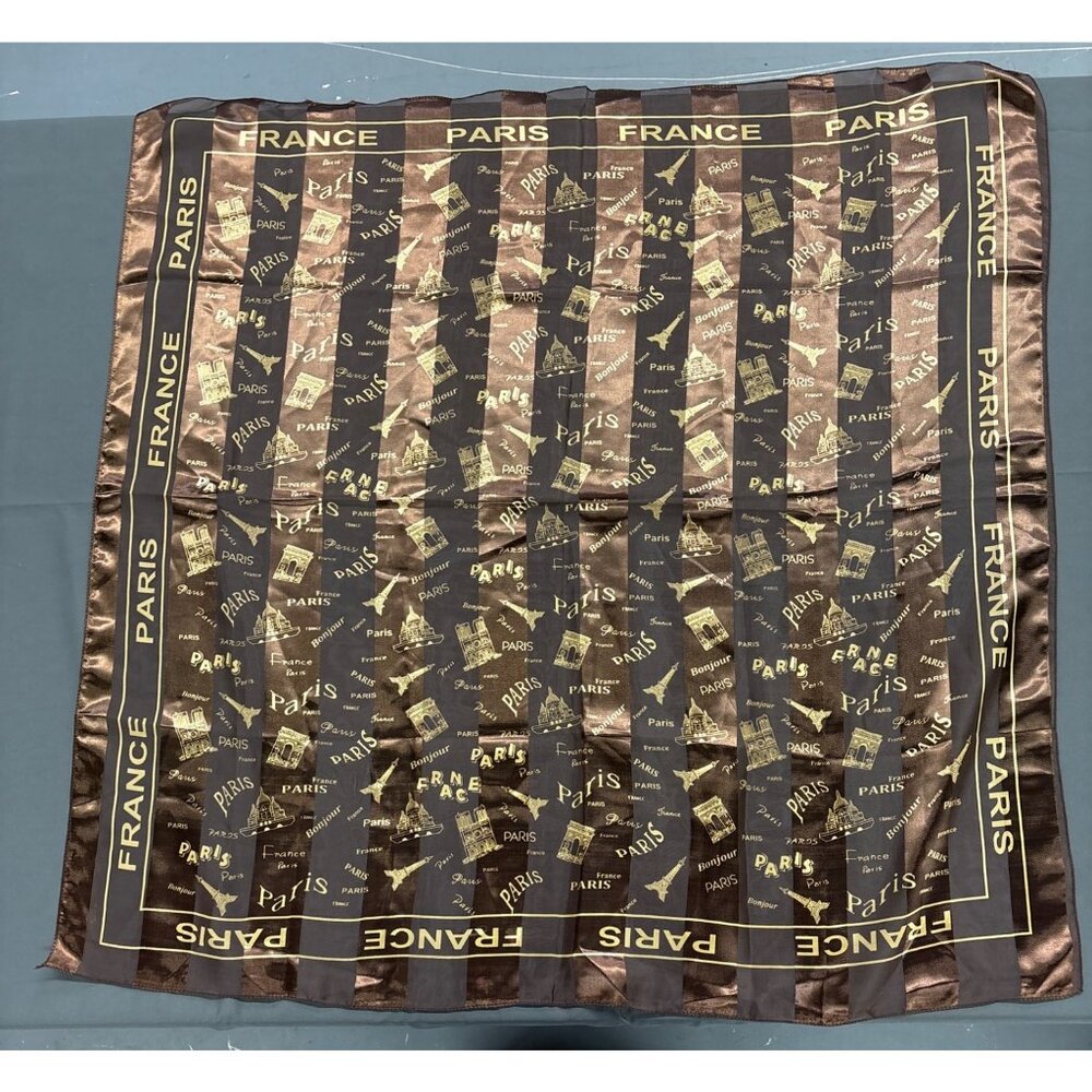 Paris France Landmark Print Vintage Square Silk Scarf Bonjour Eiffel Tower Notre